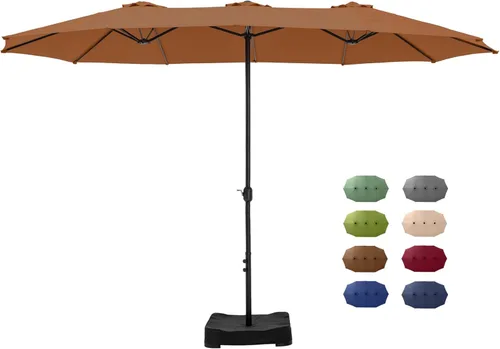 Miniatura 13 de GREEN PARTY Sombrilla de patio rectangular de 15 pies con base incluida, sombrilla de mesa de doble cara con manivela, sombrillas grandes