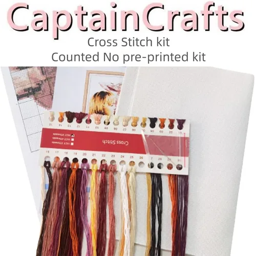 Miniatura 3 de CaptainCrafts Kits de punto de cruz, telas preimpresas y no preimpresas, kit de bordado para principiantes y adultos, muñeco de nieve de Año Nuevo