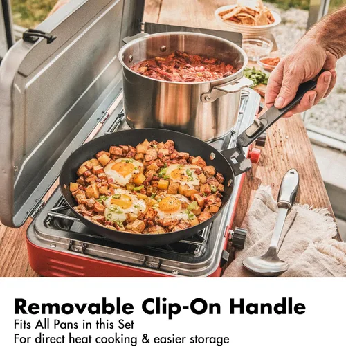 Miniatura 7 de OXO Juego de 8 utensilios de cocina para acampar al aire libre, sartén de acero al carbono pre-sazonado de 10 pulgadas, cacerolas de acero
