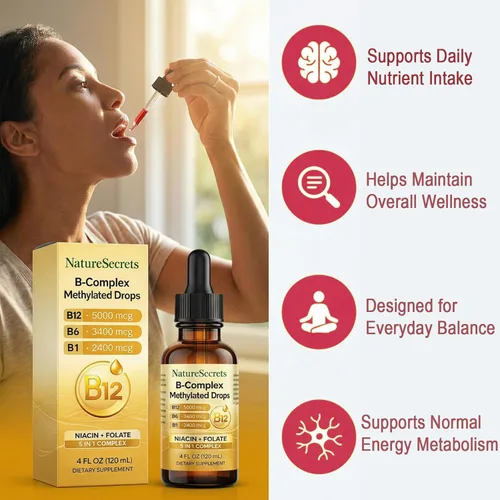 Miniatura 5 de NATURESECRETS B-Complex - Gotas metiladas, con B12 B6 B1, absorción sublingual, vitaminas B esenciales para energía y apoyo del sistema nervioso
