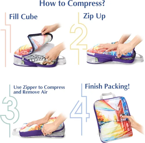 Miniatura 6 de Gonex Cubos de embalaje de compresión, 4 unidades expandibles para bolsas de equipaje de viaje, cubos de viaje para equipaje de mano (arcoíris)