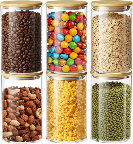 Miniatura 10 de Recipiente de vidrio para azúcar con cuchara, 1 paquete de tarros de vidrio de 15 onzas con tapa y cuchara de bambú, recipientes de almacenamiento