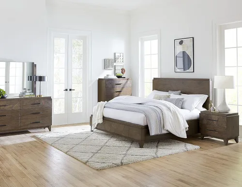 Miniatura 7 de Modus Furniture Cama con paneles de madera maciza, Queen, Broderick - Marrón avena silvestre