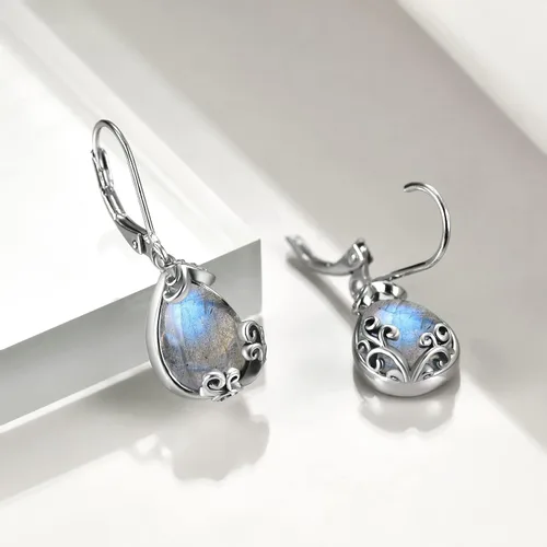 Miniatura 4 de POPLYKE - Aretes colgantes de plata de ley con forma de lágrima de lágrima celta de piedra lunar
