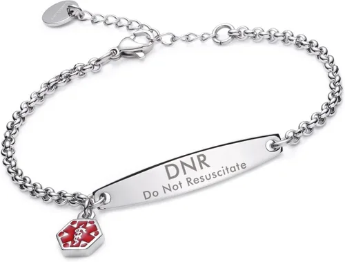 Miniatura 19 de LinnaLove - Pulsera de identificación de alerta médica con cadena Rolo simple pregrabada para mujer