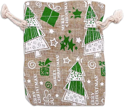 Miniatura 39 de 48 paquetes de 3x4 bolsas de regalo reutilizables de yute y arpillera con cordones (Feliz Navidad, X-Pequeño) - para regalos, favores de fiesta