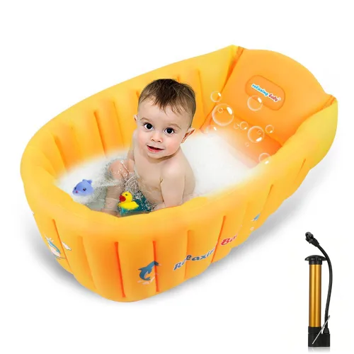 Miniatura 10 de Bañera inflable para bebé, asiento de bañera para recién nacido, piscina antideslizante para sentarse, ducha plegable para niños pequeños, baño