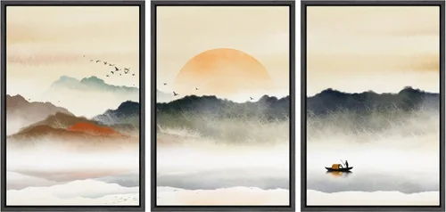 Miniatura 139 de NWT Lienzo enmarcado para pared, juego de arte en acuarela pastel, bosque de montaña oscura, naturaleza silvestre, ilustraciones de arte moderno