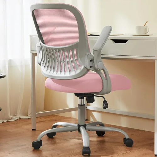 Miniatura 10 de Silla de oficina para computadora Sweetcrispy, silla ergonómica de malla con respaldo medio, giratoria, con ruedas, para trabajo, con soporte lumbar