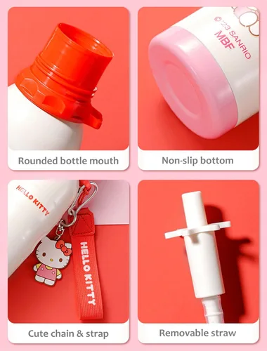 Miniatura 2 de Hello Kitty - Botella de agua aislada de acero inoxidable con llavero y correa, color rosa, 20.3 fl oz