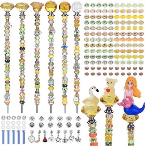 Kit de 158 piezas de varitas de hadas de bricolaje para jardín, múltiples esquemas de color con cuentas europeas, cristales y puntas de diamante, y