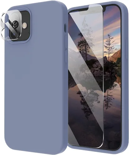 Cordking [5 en 1] - Funda de silicona a prueba de golpes con forro de microfibra diseñada para iPhone 12 / 12 Pro, con 2 protectores de pantalla + 2