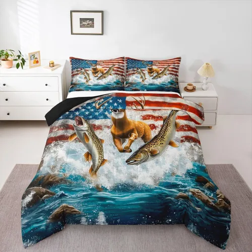 Miniatura 38 de Erosebridal Juego de edredón de pesca tamaño individual para hombres, juego de ropa de cama de peces de lubina para pescadores, niños de caza