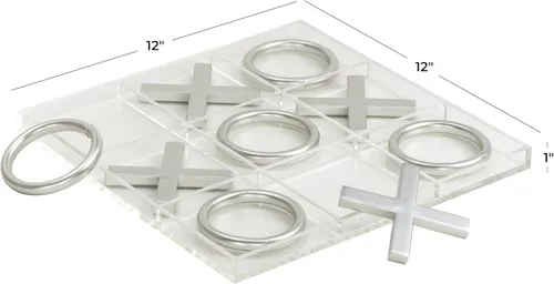 Miniatura 6 de Deco 79 Juego de plástico acrílico Tic Tac Toe con piezas plateadas, 12 "x 12" x 1", transparente