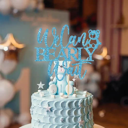 Miniatura 4 de We Can Bearly Wait - Decoración para pasteles, oso de peluche, decoración de baby shower para niños, tema de oso de bebé, baby shower, revelación
