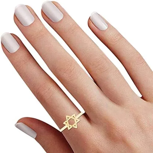 Miniatura 6 de THE JEWEL ZONE Anillo con símbolo de estrella de David de magen hebreo de oro de 14 quilates sobre plata de ley, Plata de ley, oro, plata