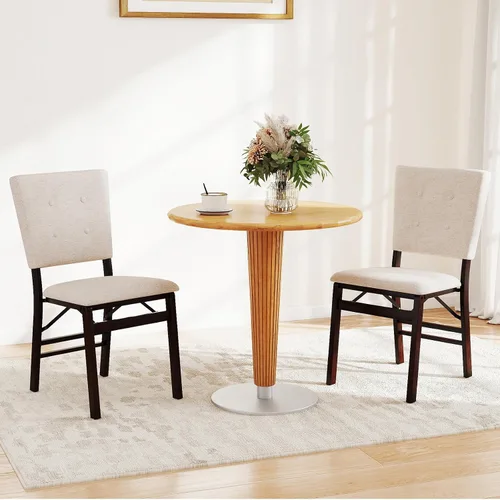 Miniatura 2 de Giantex - Juego de 2 sillas de comedor plegables, silla de cocina sin brazos con asiento acolchado y respaldo inclinable, patas de madera de goma