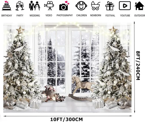 Miniatura 2 de Telón de Fondo Blanco de Navidad para Fotografía, Telón de Fondo de Navidad, Telón de Fondo de Invierno, Cartel de Navidad para Fotos 10X8FT F107