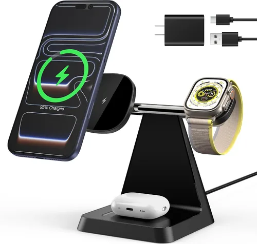 Miniatura 10 de Estación de carga para múltiples dispositivos Apple: Woruda 3 en 1 Soporte de cargador inalámbrico magnético para iPhone Mag Safe - Base de carga