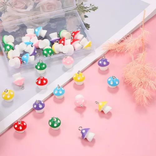 Miniatura 5 de BENBO 36 dijes de hongo, mini resina en forma de hongo, joyería para encontrar dijes coloridos de hongos con caja para bricolaje, pulseras, aretes
