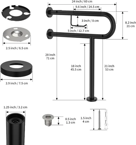 Miniatura 2 de ZUEXT - Riel de soporte para inodoro con soporte para papel higiénico de 24 x 28 pulgadas, barra de agarre antideslizante de pared a piso