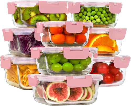 Miniatura 12 de HOMBERKING - Contenedores de vidrio con tapa para alimentos (18 piezas), contenedores de vidrio para comidas preparadas, cajas de vidrio herméticas