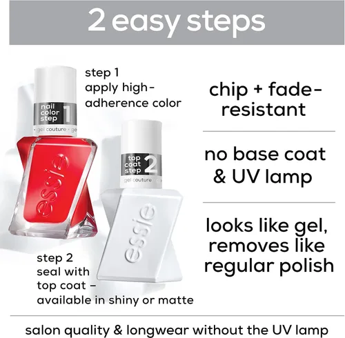 Miniatura 5 de essie Gel Couture - Capa superior con acabado de grado platino, 0.46 onzas (el embalaje puede variar) (paquete de 2)