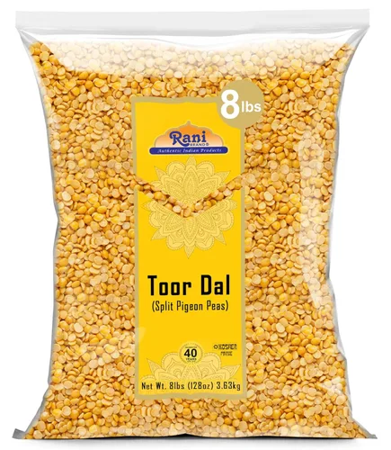 Rani Toor Dal (guisantes de paloma esplita) 128 onzas (8 libras), 8.0 lbs a granel, totalmente natural, apto para gluten, sin OMG, vegano, origen
