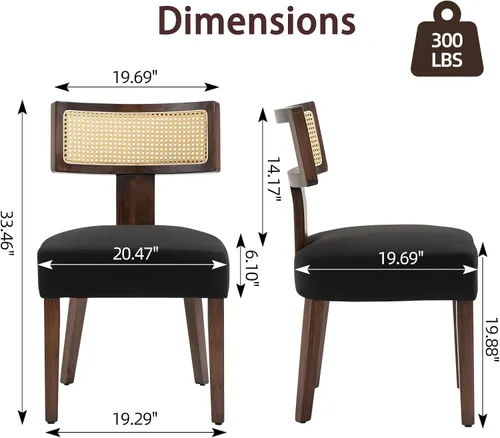 Miniatura 2 de ZJhome Juego de 2 sillas de comedor tapizadas de ratán, sillas de comedor de estilo moderno de mediados de siglo con estructura de madera dura Marco