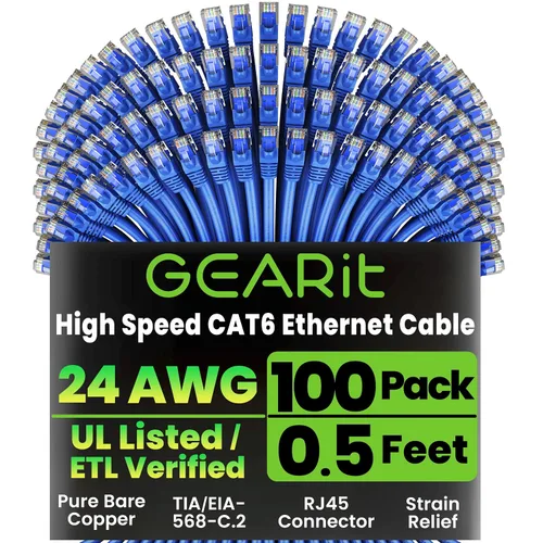 Miniatura 18 de GEARit Paquete de 100 cables Ethernet Cat6 de 0.5 pies Cable de conexión de red RJ45, conectores chapados en oro sin enganches de 10 Gbps, cable