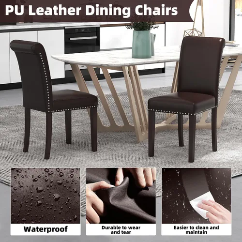 Miniatura 4 de Westice Juego de 8 sillas de comedor tapizadas de tela para cocina, sillas laterales de comedor con ribete de cabeza de clavo y patas de madera