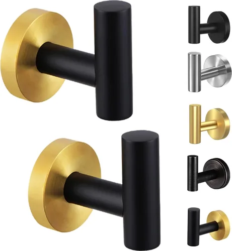 Miniatura 15 de Kruodop Ganchos para toallas de baño, 2 paquetes de soporte para toallas de pared, gancho negro mate para bata de pared, gancho de acero inoxidable