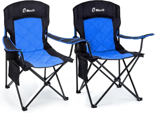 Miniatura 7 de EMERIT Silla de campamento, 350 libras, silla plegable cuádruple resistente con brazos, sillas plegables para exteriores con respaldo lumbar