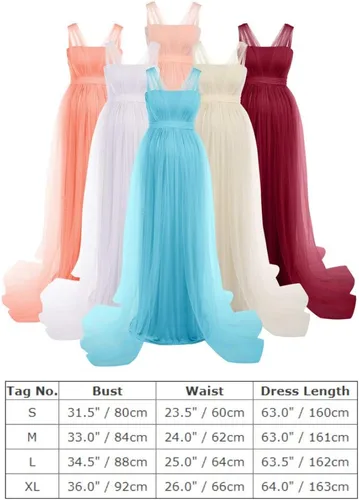 Miniatura 7 de Vestido de maternidad de manga larga con hombros descubiertos para mujer, de tul elegante, ajustado, para baby shower, fotografía, maxi vestido