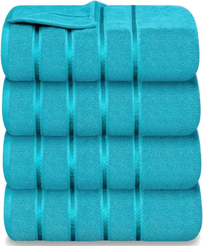 Miniatura 5 de Juego de 4 toallas de mano de lujo para baño, 100% algodón hilado en anillo de 600 GSM, suaves y absorbentes, rayas de viscosa, 16 x 28 pulgadas