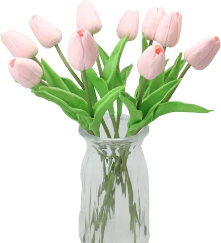 Miniatura 19 de Tulipanes artificiales, 10 cabezas, mini flores artificiales de tacto real, tulipán falso para decoración del hogar, boda, fiesta, ramo de flores
