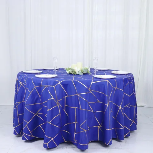 Miniatura 33 de Efavormart - Mantel redondo de poliéster de 120 pulgadas con patrón geométrico dorado Morado