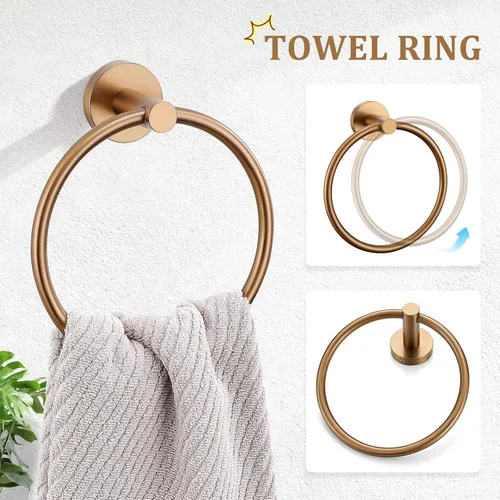 Miniatura 3 de TURS Juego de 5 piezas de accesorios de baño cepillado en oro rosa, juego de barra de toalla de baño de 23.6 pulgadas de acero inoxidable SUS304