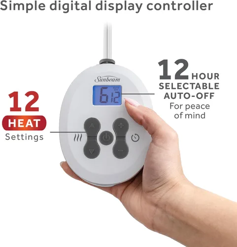 Miniatura 4 de Manta eléctrica térmica Sunbeam Royal Luxe de microfelpa, 12 ajustes de calor, apagado automático seleccionable de 12 horas, calentamiento rápido