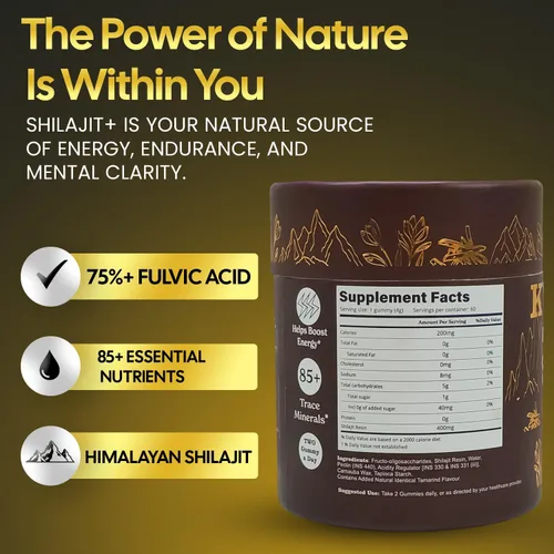 Miniatura 3 de Gomitas Shilajit - (60 gomitas) - 75% más de ácido fúlvico - Shilajit de origen del Himalaya - Energía, bienestar y apoyo inmunológico