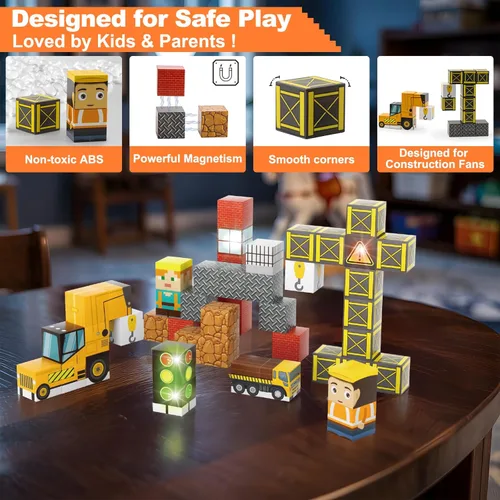 Miniatura 7 de Aywewii Bloques magnéticos de viaje, 45 piezas, juguetes de viaje para niños de 3 a 5 años, cubos de construcción magnéticos, juego de aprendizaje