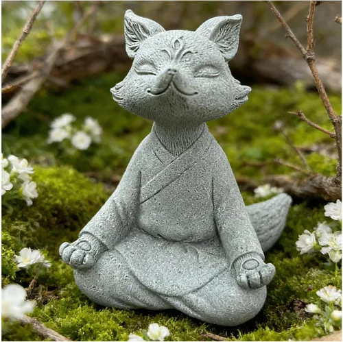 Miniatura 8 de Estatua de zorro meditante, esculturas de zorro rezando, figura zen para pecera, acuario, decoración de estantes al aire libre (A)
