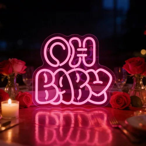Miniatura 13 de Oh Baby - Letrero de neón para decoración de pared de telón de fondo, cartel iluminado para el día de San Valentín, decoración de pared de guardería