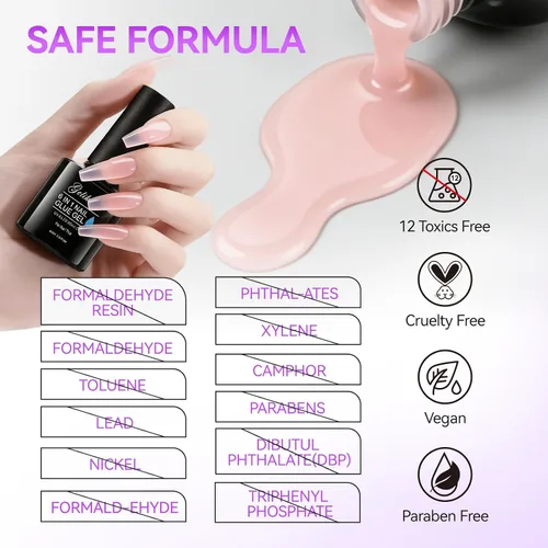 Miniatura 4 de Gelike EC Peachy Jelly Gel de Pegamento para Uñas - 6 en 1 Uñas Acrílicas Transparentes Extra Fuertes - Adhesivo de Extensión de Larga Duración UV
