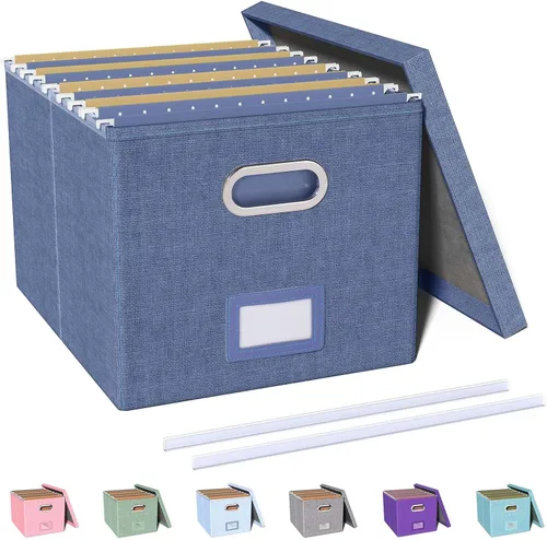 Miniatura 29 de Organizador de archivos en paquete de 2, caja archivadora portátil con tapa, compatible con carpetas tamaño carta/legal, organizador de documentos