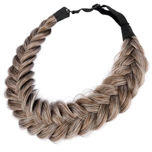 Miniatura 13 de Diadema ancha y despeinada de 2 mechones de cabello sintético trenzado, accesorio de belleza para mujeres y niñas, 62g/2.1 oz (caoba)