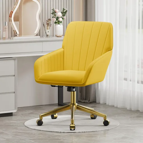 Miniatura 7 de YISHENG Silla de escritorio de oficina de terciopelo con base dorada, con ruedas, moderna altura ajustable de 360 grados, giratorias, tapizadas