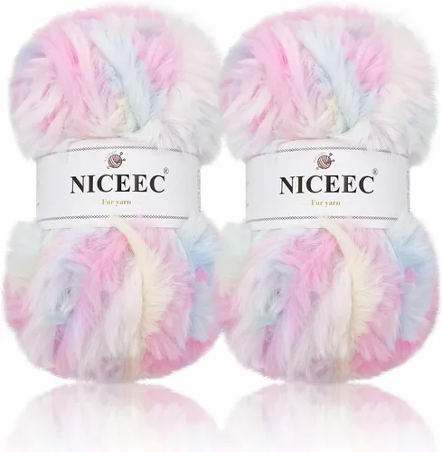 Miniatura 6 de NICEEC Hilo de Pelo Sintético Super Suave, Grueso y Esponjoso, Hilo de Pestañas para Crochet y Tejido (Longitud Total 192m/9.1kg) - Otoño/300g