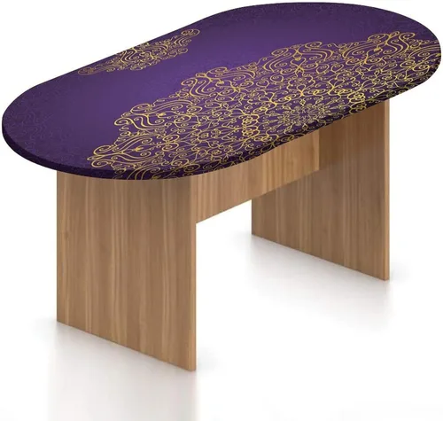 Miniatura 20 de XISUNYA Mantel ovalado ajustable de poliéster elástico con mandala dorada, mantel redondo vintage con estampado de loto, se adapta a mesas ovaladas