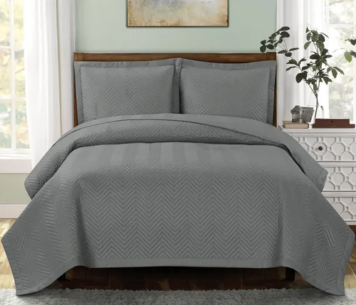 Miniatura 2 de sheetsnthings Chervon-Grey - Juego de edredón de tamaño matrimonial de 3 piezas, colcha de microfibra de lujo de 92 x 96 pulgadas, 2 fundas